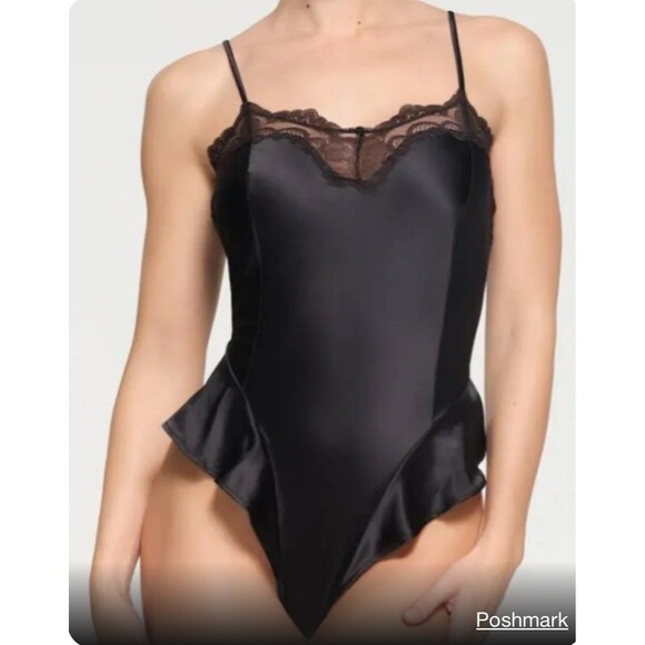 NWT Skims stretch satin lace teddy onyx - Picture 3 of 8